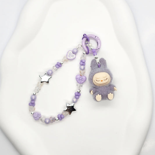 Labubu The Monsters soft short fur Bean! one-of-a-kind handmade have a seat - keychain or phone charm single peanut beads