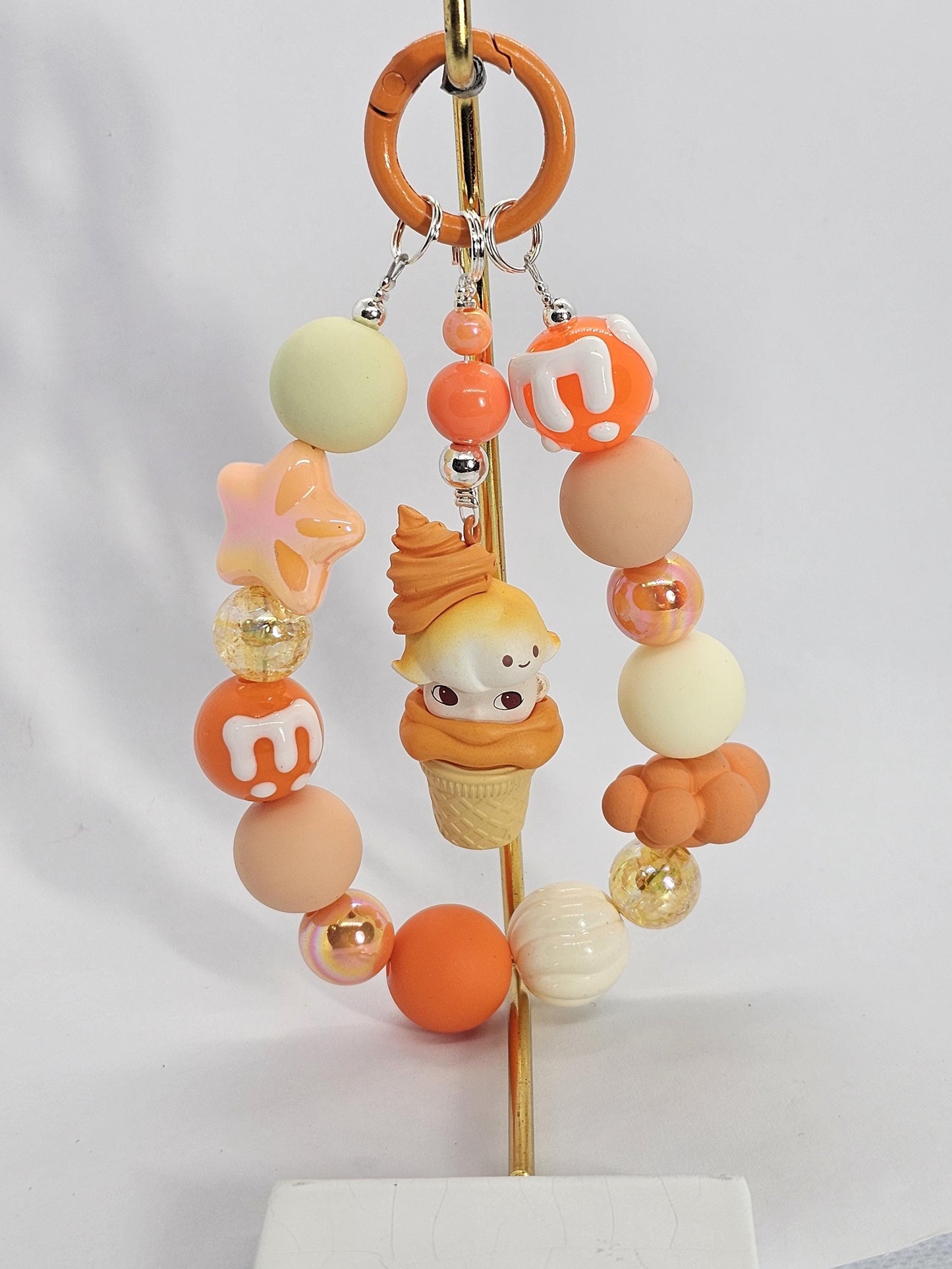 POPMART Bean edited! Dimoo Ice cream one-of-a-kind handmade w/ painted beads - keychain or phone charm, Christmas Gift