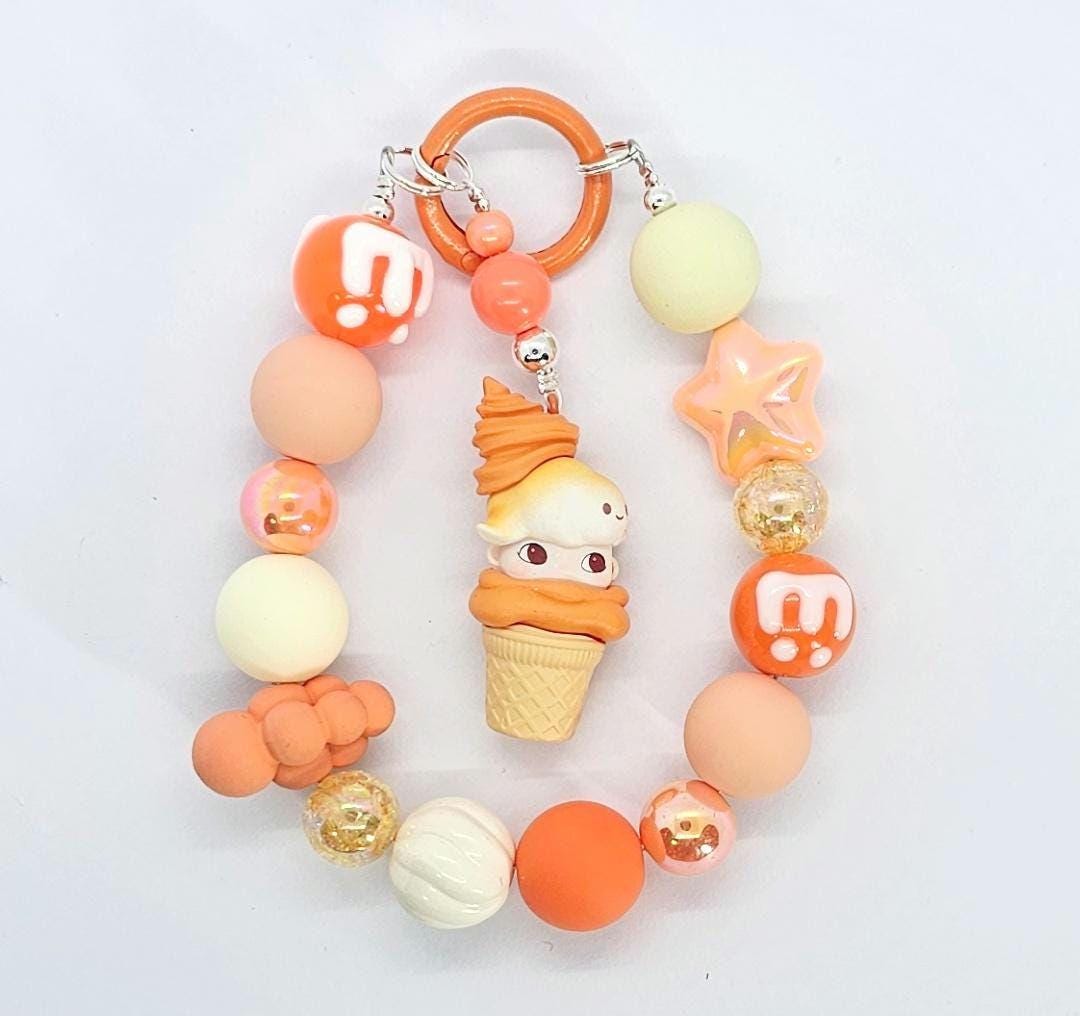 POPMART Bean edited! Dimoo Ice cream one-of-a-kind handmade w/ painted beads - keychain or phone charm, Christmas Gift