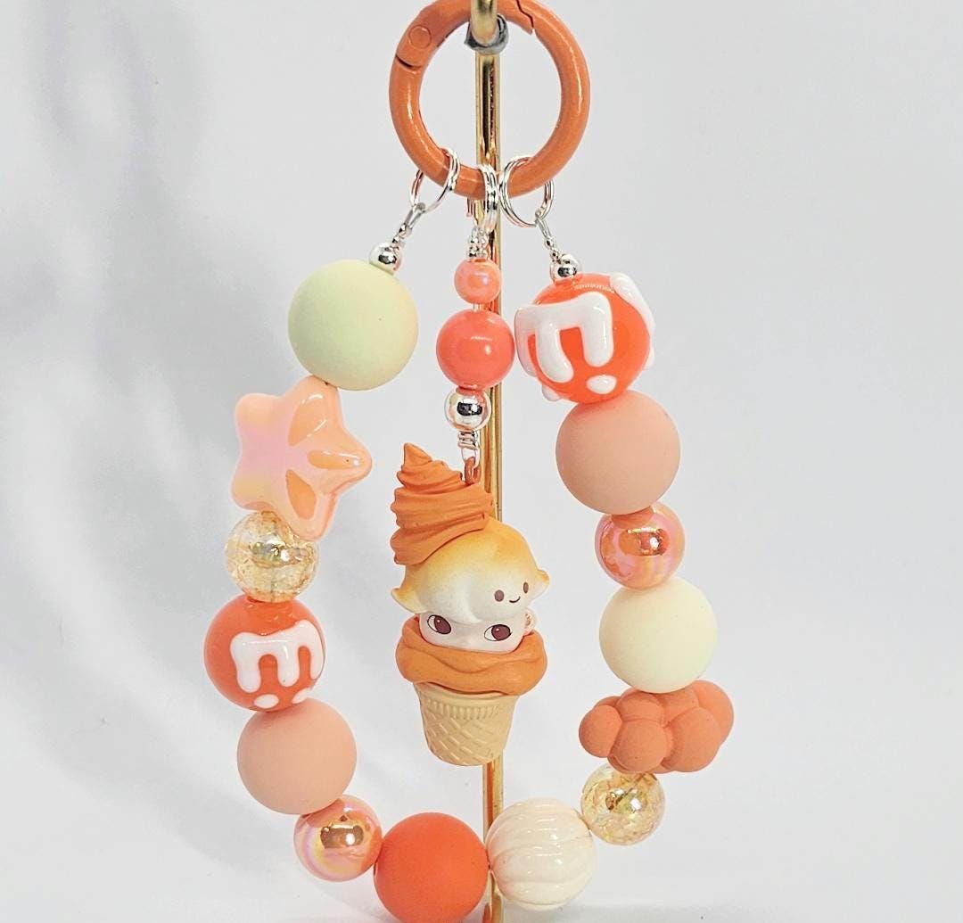 POPMART Bean edited! Dimoo Ice cream one-of-a-kind handmade w/ painted beads - keychain or phone charm, Christmas Gift